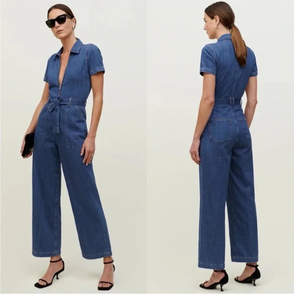 Reformation Cassidy Denim Wide Leg Jumpsuit 2 70s Americana Retro Revival Paris